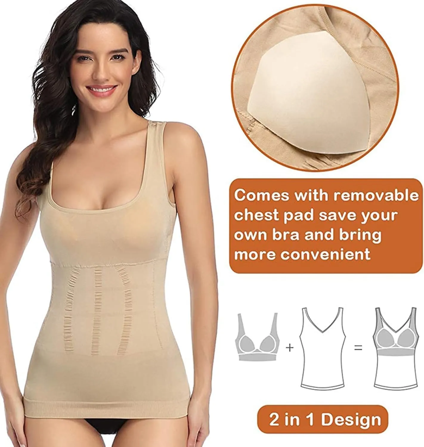 Body Shaper Tummy Control Shapeware Smooth Body Shaping Camisole Tank Tops Women Shapewear Slimming Underwear Shaper Corset, Small, White