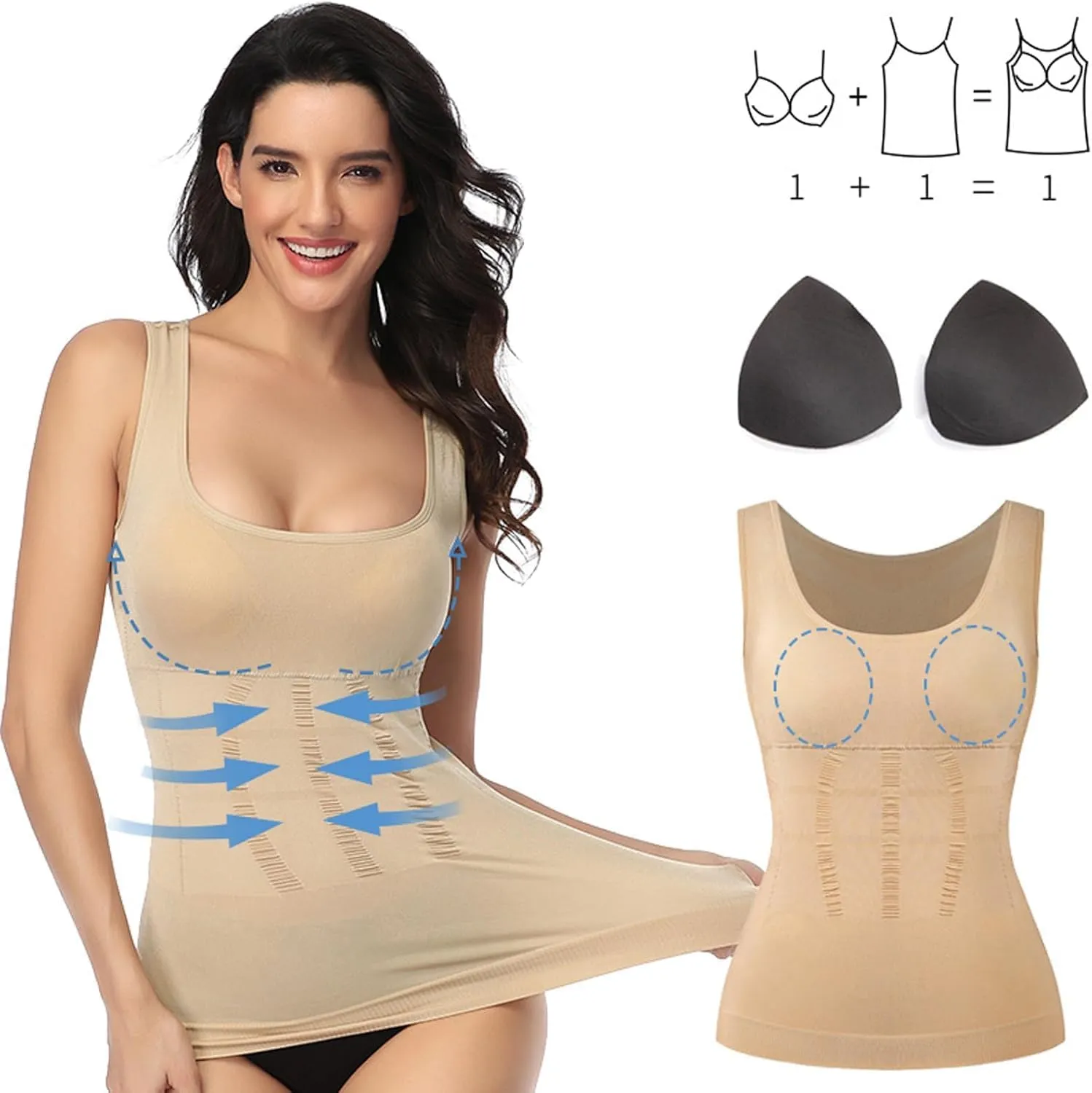 Body Shaper Tummy Control Shapeware Smooth Body Shaping Camisole Tank Tops Women Shapewear Slimming Underwear Shaper Corset, Small, White