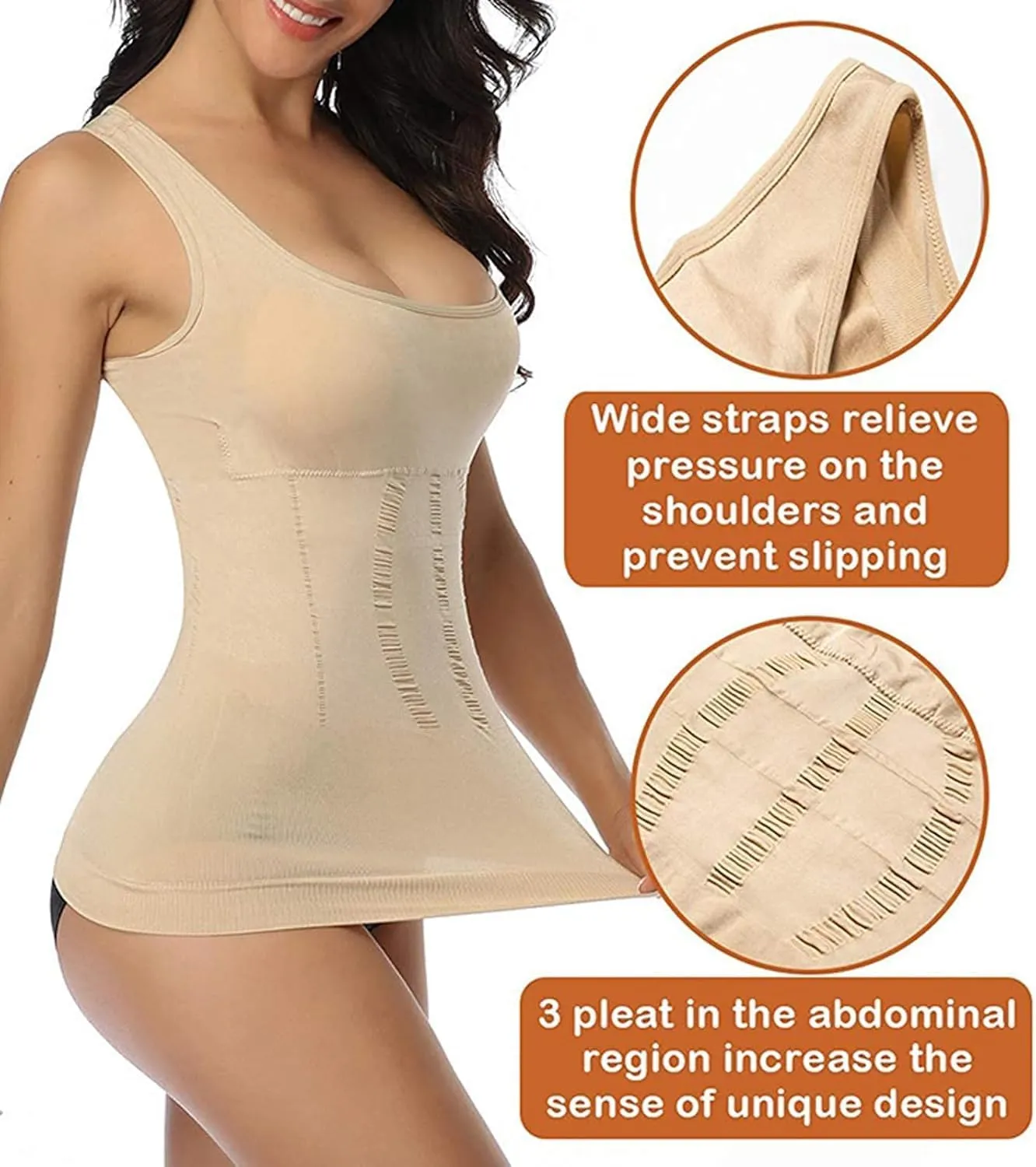 Body Shaper Tummy Control Shapeware Smooth Body Shaping Camisole Tank Tops Women Shapewear Slimming Underwear Shaper Corset, Small, White