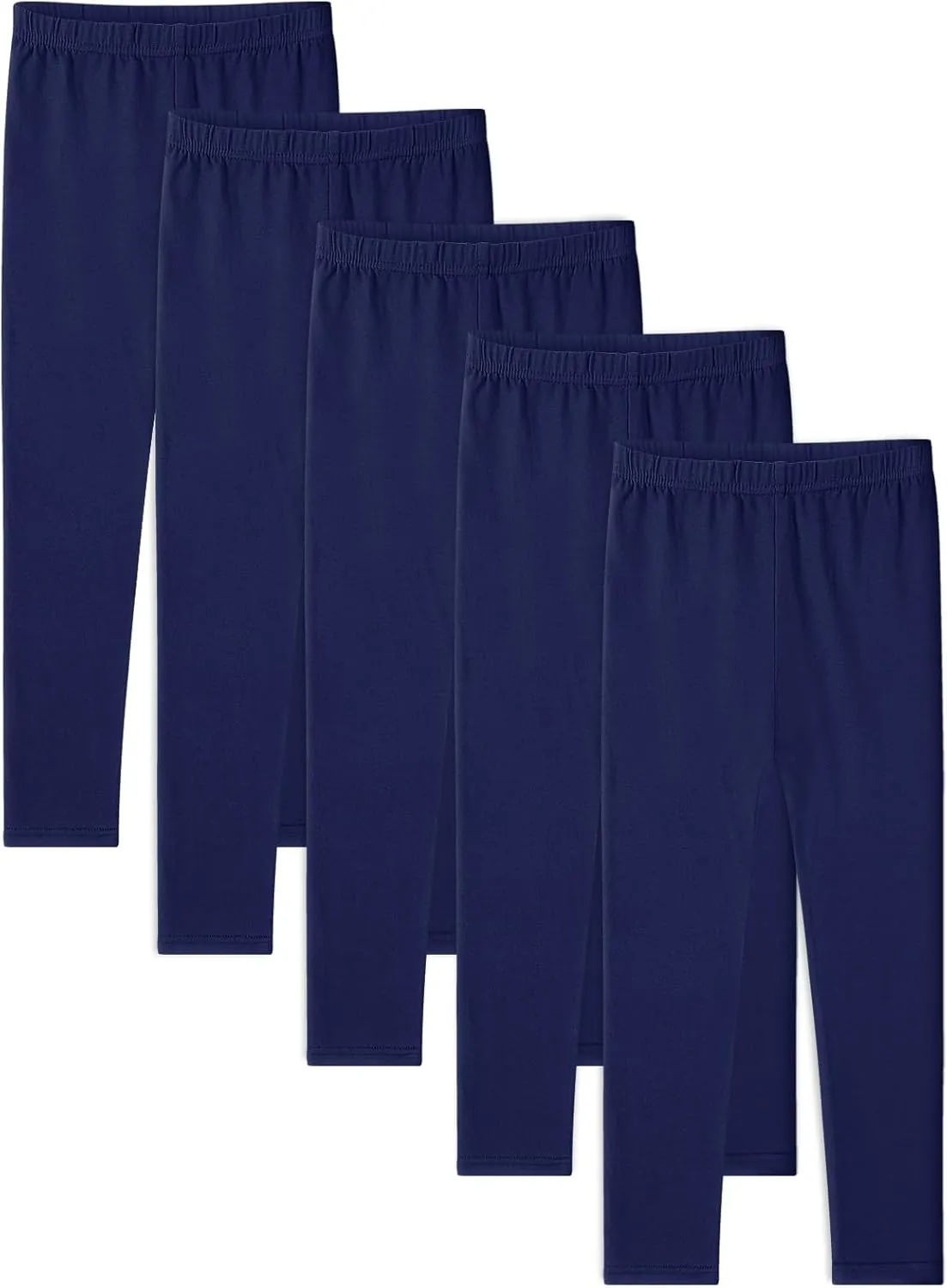 BOOPH 5 Pack Girls Leggings Cotton Full Length Stretchy Kids Pants Footless 5-14 Years