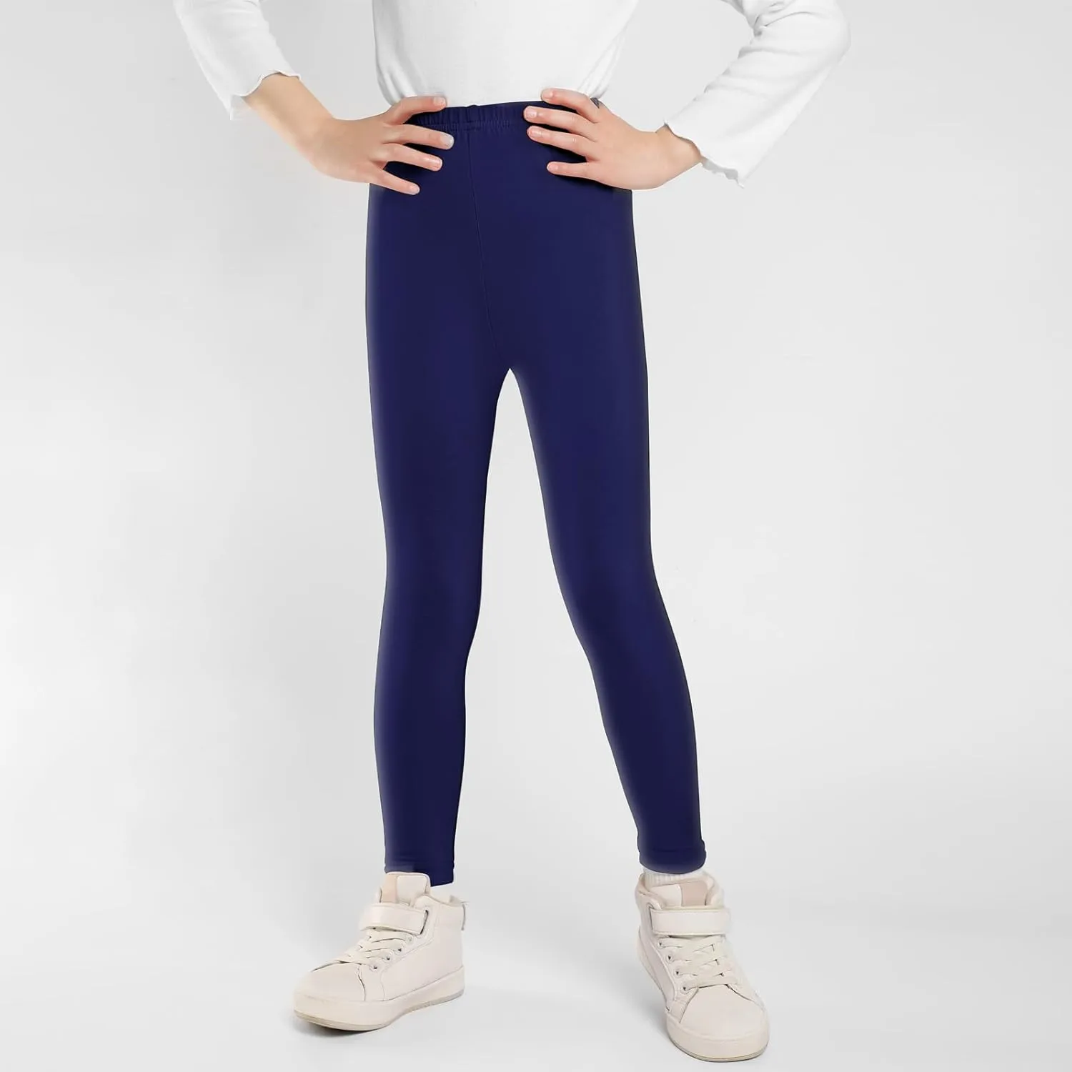 BOOPH 5 Pack Girls Leggings Cotton Full Length Stretchy Kids Pants Footless 5-14 Years