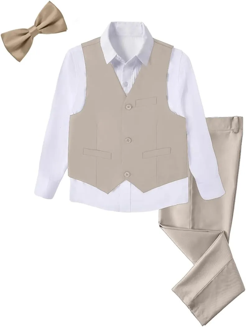 Boys 4-Pieces Suits Slim Fit Kids Outfits Vest Dress Pants Sets Formal Suit for Boy
