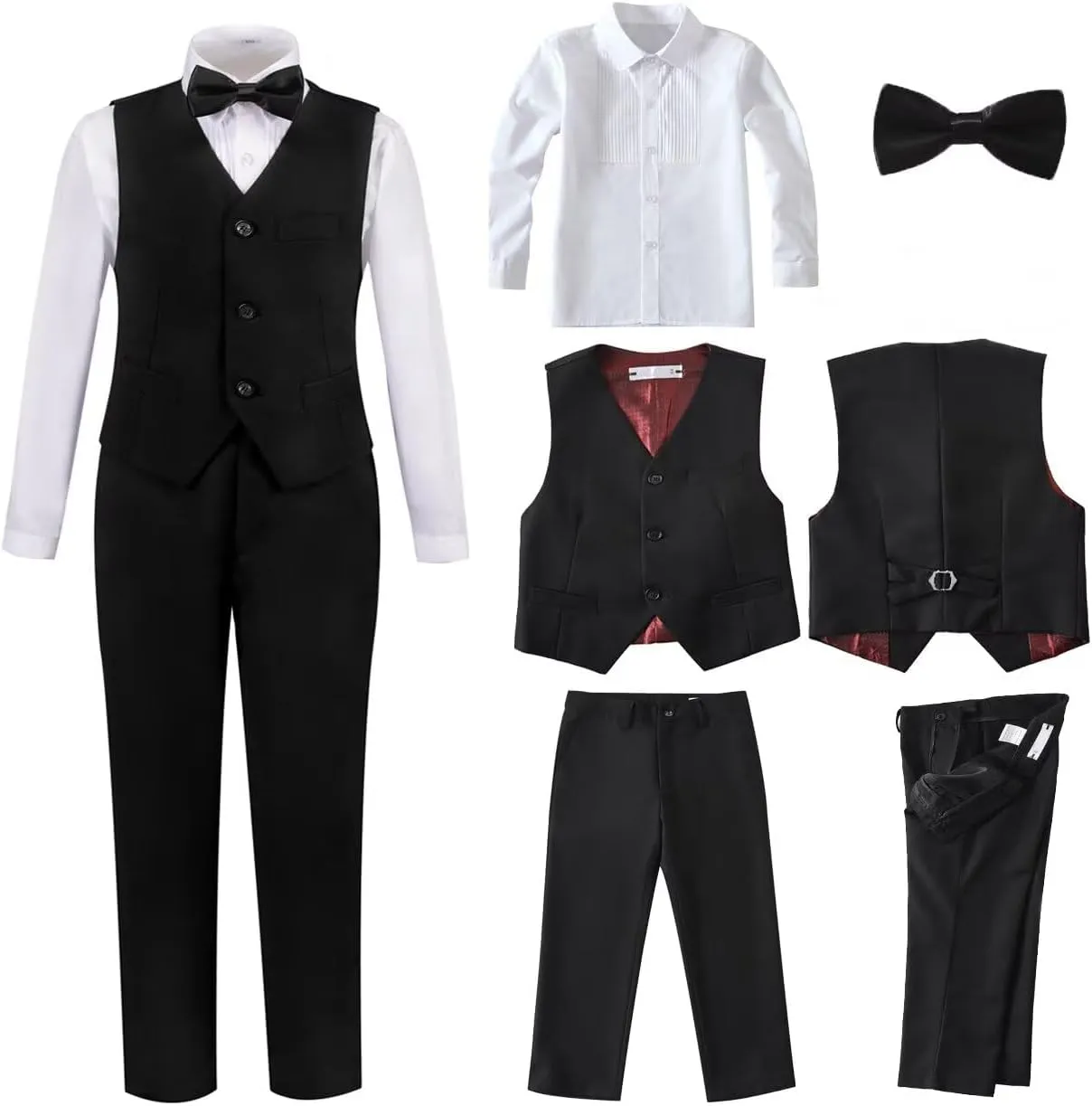 Boys 4-Pieces Suits Slim Fit Kids Outfits Vest Dress Pants Sets Formal Suit for Boy