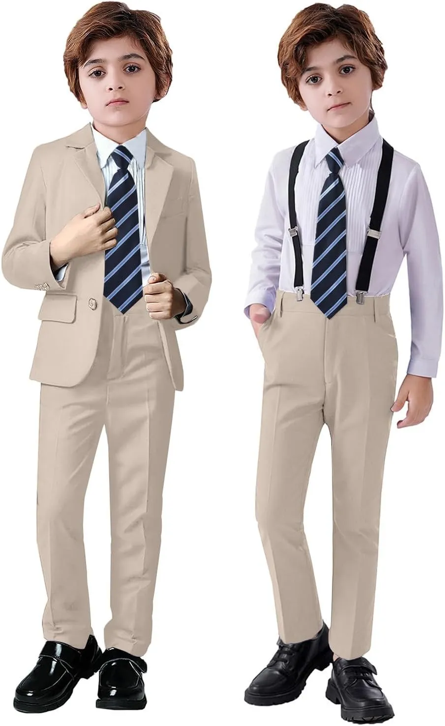 Boy's Suit 5pcs Tuxedo Suit for Toddler Set Formal Slim Fit Jacket Pants Shirt Dress Ring Bearer Outfit for Kids with Tie