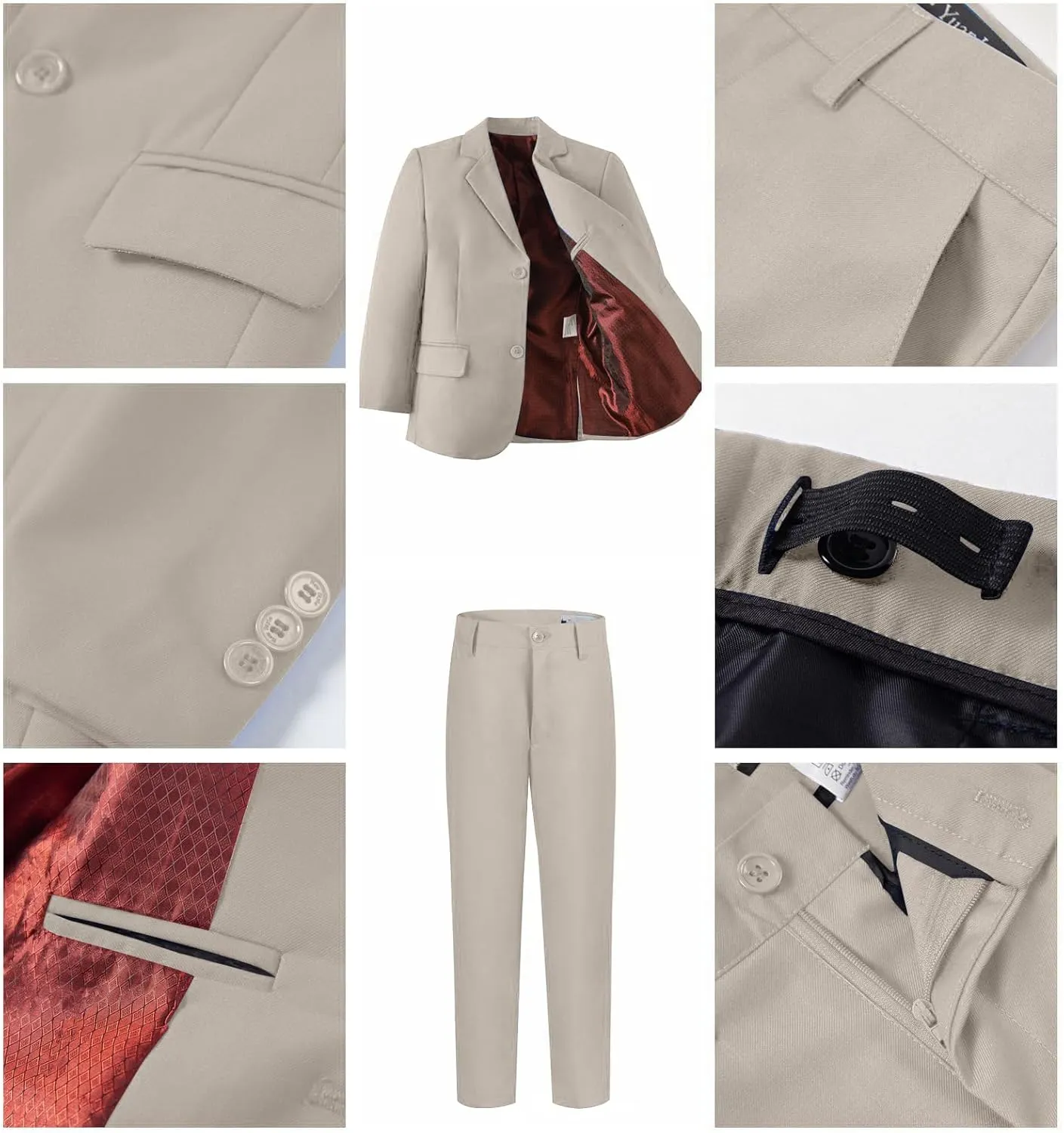 Boy's Suit 5pcs Tuxedo Suit for Toddler Set Formal Slim Fit Jacket Pants Shirt Dress Ring Bearer Outfit for Kids with Tie