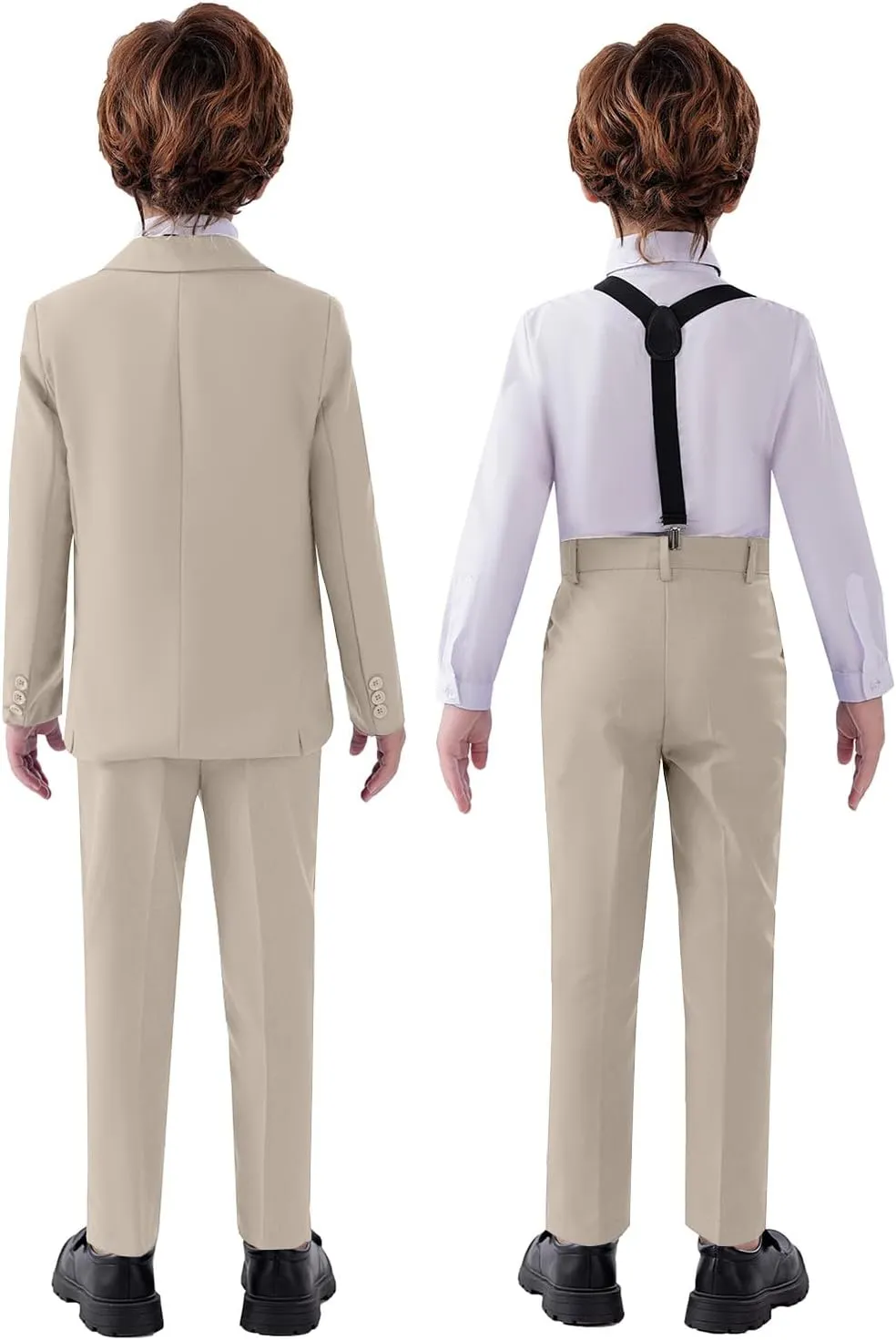 Boy's Suit 5pcs Tuxedo Suit for Toddler Set Formal Slim Fit Jacket Pants Shirt Dress Ring Bearer Outfit for Kids with Tie