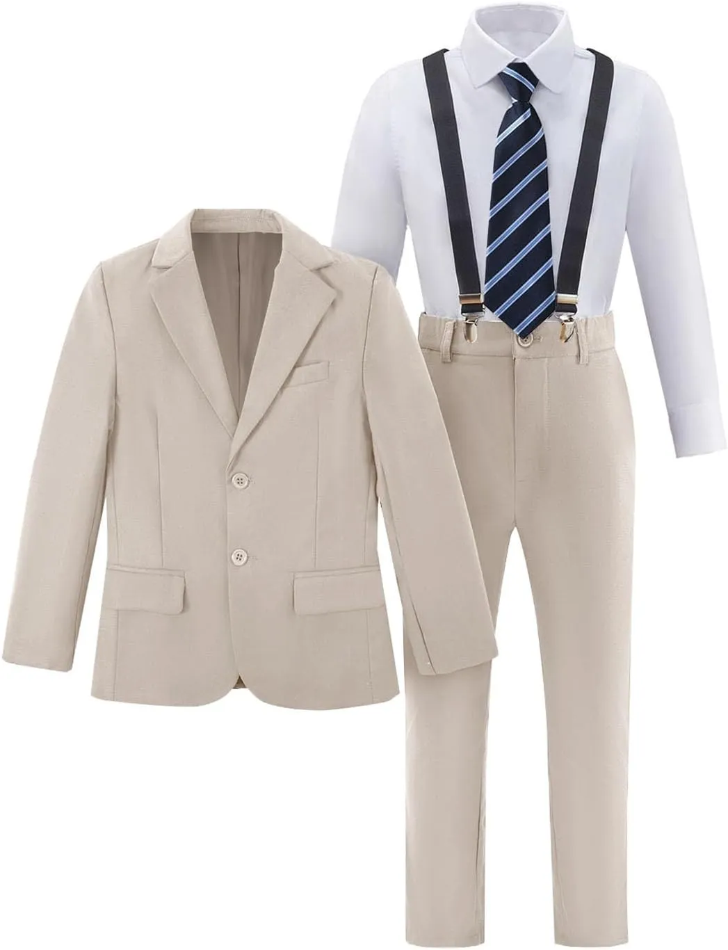 Boy's Suit 5pcs Tuxedo Suit for Toddler Set Formal Slim Fit Jacket Pants Shirt Dress Ring Bearer Outfit for Kids with Tie