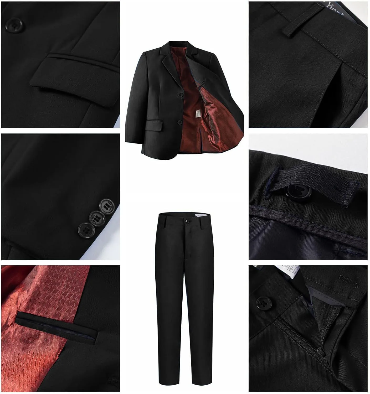 Boy's Suit 5pcs Tuxedo Suit for Toddler Set Formal Slim Fit Jacket Pants Shirt Dress Ring Bearer Outfit for Kids with Tie