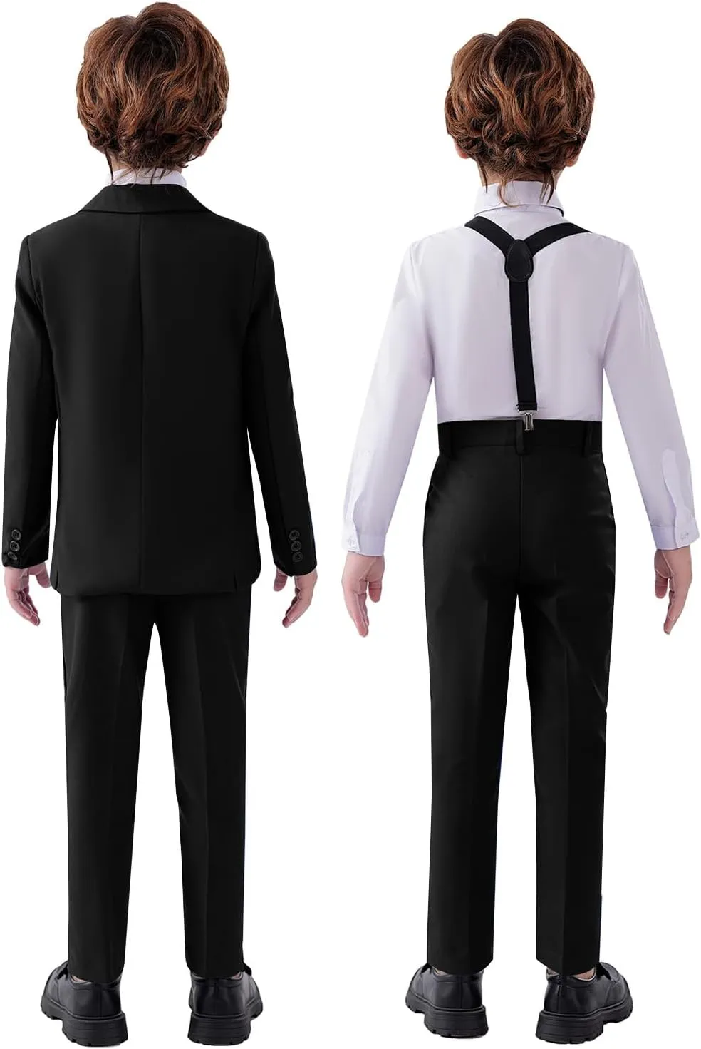 Boy's Suit 5pcs Tuxedo Suit for Toddler Set Formal Slim Fit Jacket Pants Shirt Dress Ring Bearer Outfit for Kids with Tie