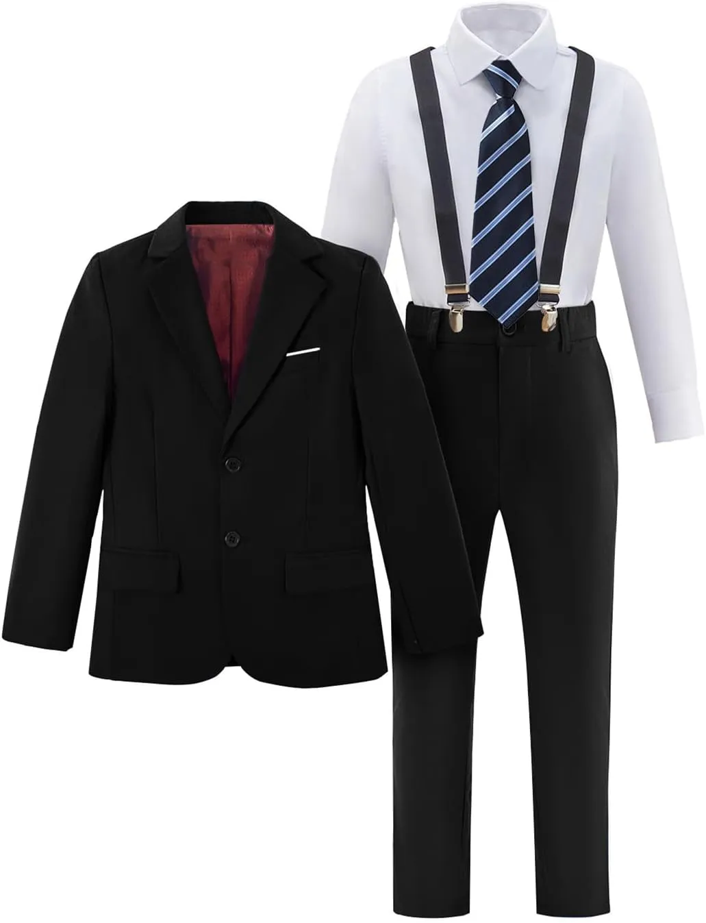 Boy's Suit 5pcs Tuxedo Suit for Toddler Set Formal Slim Fit Jacket Pants Shirt Dress Ring Bearer Outfit for Kids with Tie