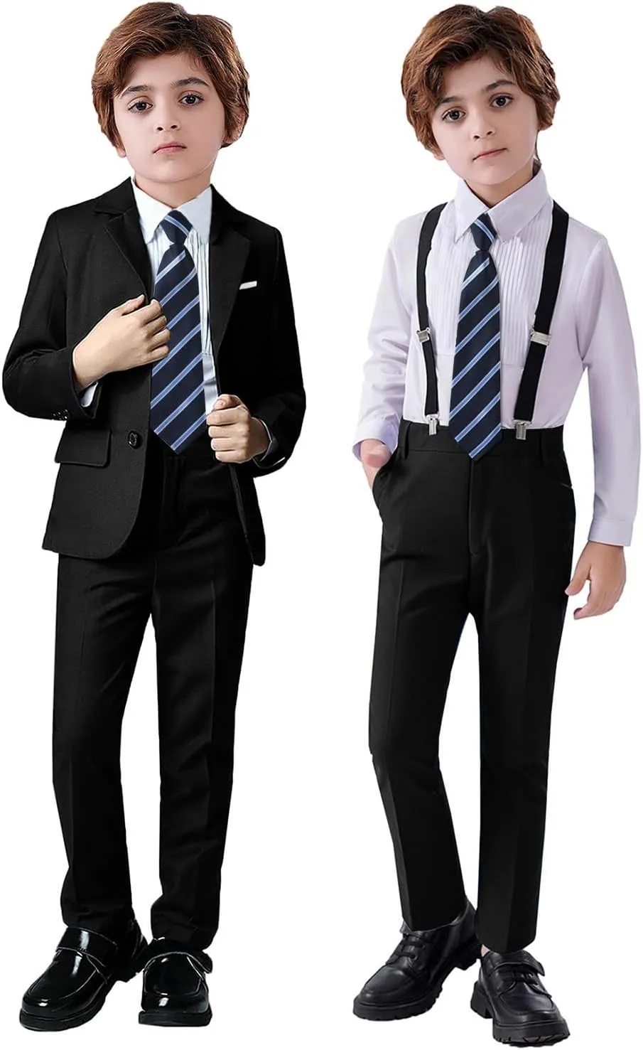 Boy's Suit 5pcs Tuxedo Suit for Toddler Set Formal Slim Fit Jacket Pants Shirt Dress Ring Bearer Outfit for Kids with Tie