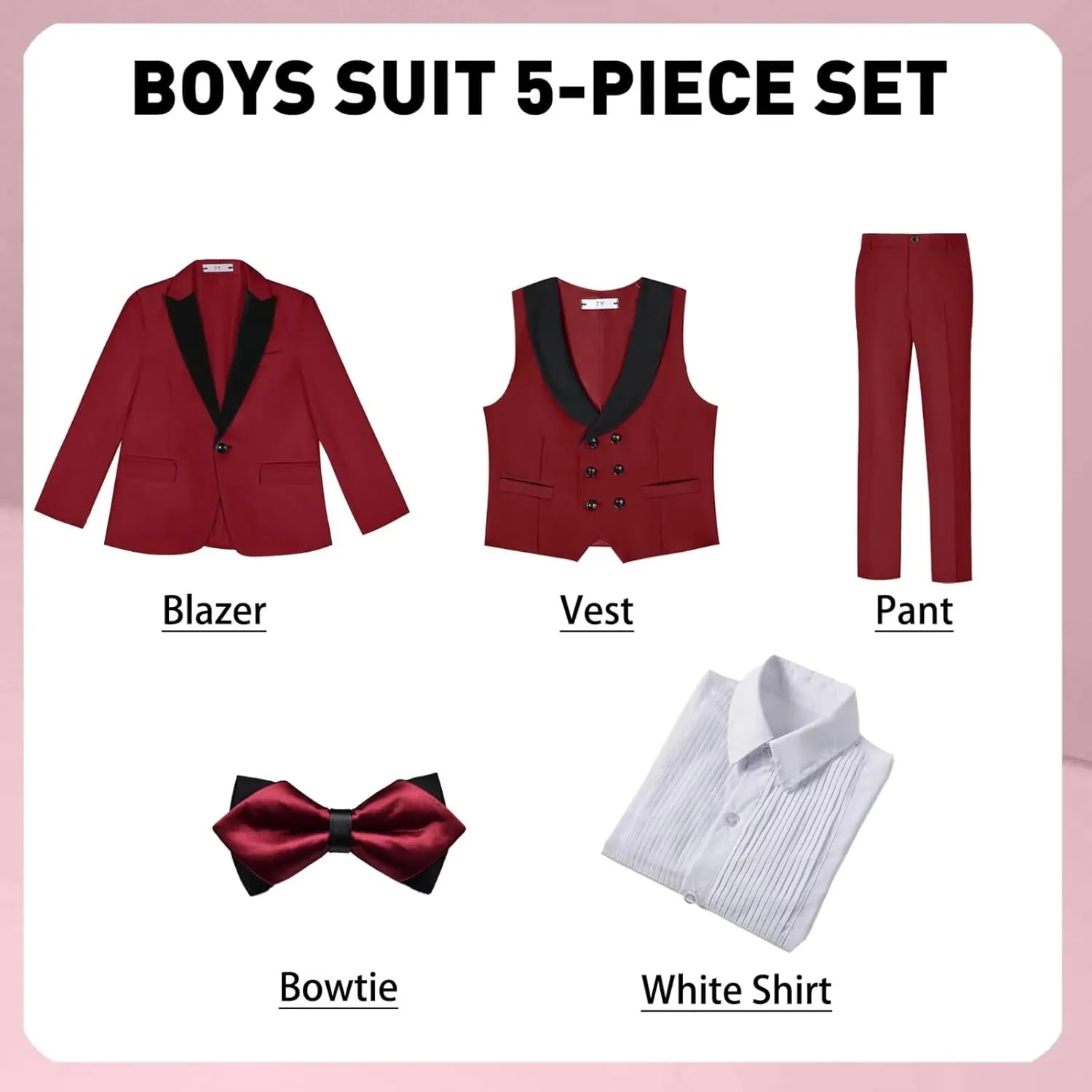 Boys Suits Slim Fit 5 Piece Toddler Tuxedo Suit Set for Teen Boy Formal Dress Clothes Peaked Lapel Kids Wedding Outfit