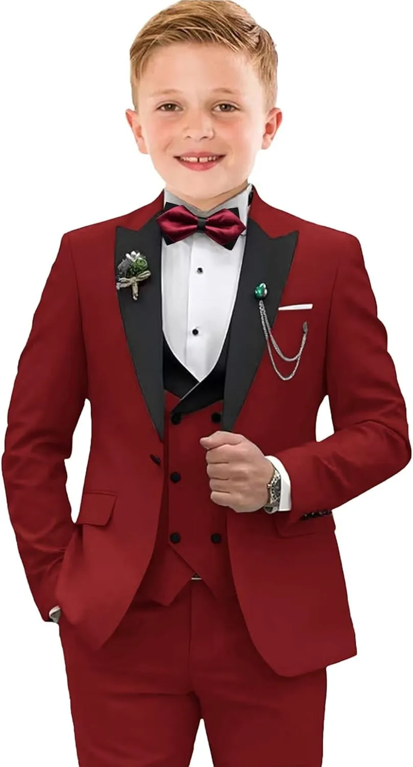Boys Suits Slim Fit 5 Piece Toddler Tuxedo Suit Set for Teen Boy Formal Dress Clothes Peaked Lapel Kids Wedding Outfit