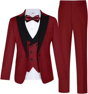 Boys Suits Slim Fit 5 Piece Toddler Tuxedo Suit Set for Teen Boy Formal Dress Clothes Peaked Lapel Kids Wedding Outfit