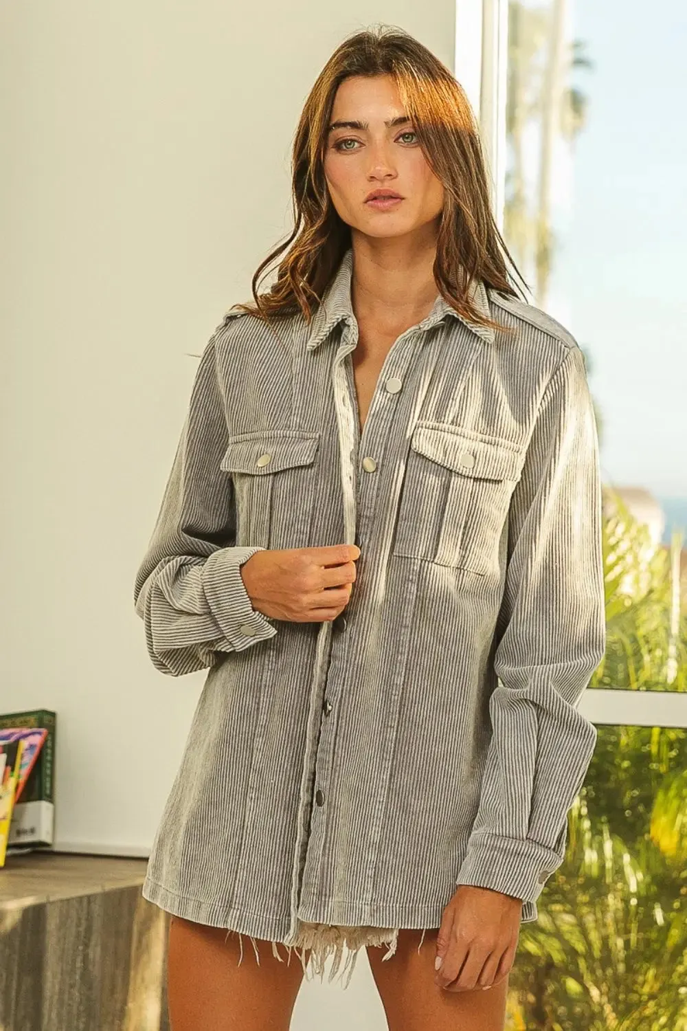 Button-Up Corduroy Shacket for Women  Stylish & Versatile Layer