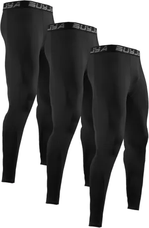 BUYJYA 3 or 5 Pack Men's Compression Pants Running Tights Workout Leggings Athletic Cool Dry Yoga Gym Clothes Gift