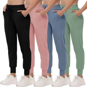 CAMPSNAIL 4 Pack Joggers for Women - Sweatpants with Pockets Lightweight Comfy Yoga Pants for Workout Travel Lounge
