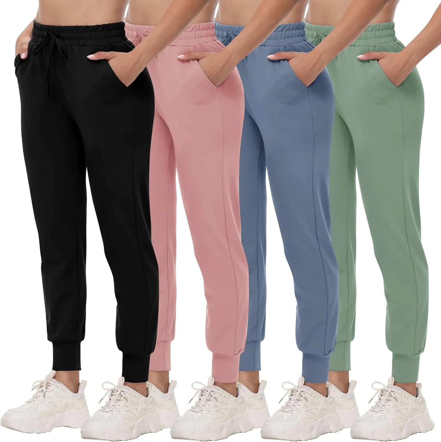 CAMPSNAIL 4 Pack Joggers for Women - Sweatpants with Pockets Lightweight Comfy Yoga Pants for Workout Travel Lounge