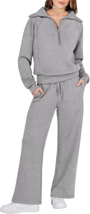 Caracilia Womens 2 Piece Outfits Lounge Sets Oversized Sweatshirt Sweatpants Sweatsuit Matching Sweat Set 2024 Fall Tracksuit