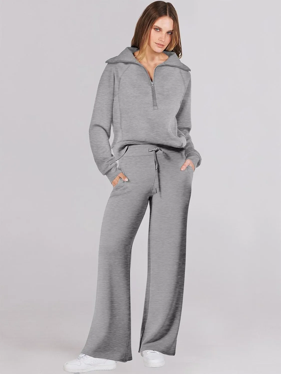 Caracilia Womens 2 Piece Outfits Lounge Sets Oversized Sweatshirt Sweatpants Sweatsuit Matching Sweat Set 2024 Fall Tracksuit