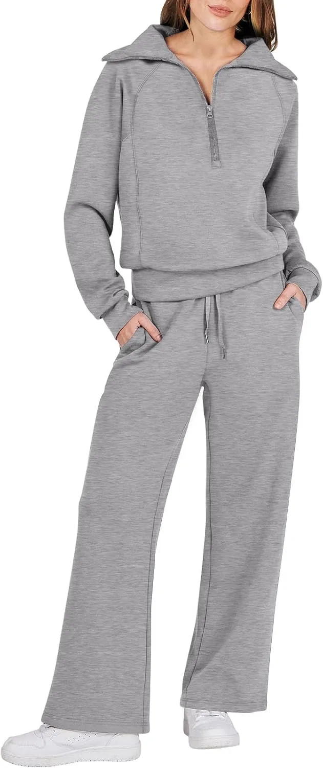 Caracilia Womens 2 Piece Outfits Lounge Sets Oversized Sweatshirt Sweatpants Sweatsuit Matching Sweat Set 2024 Fall Tracksuit