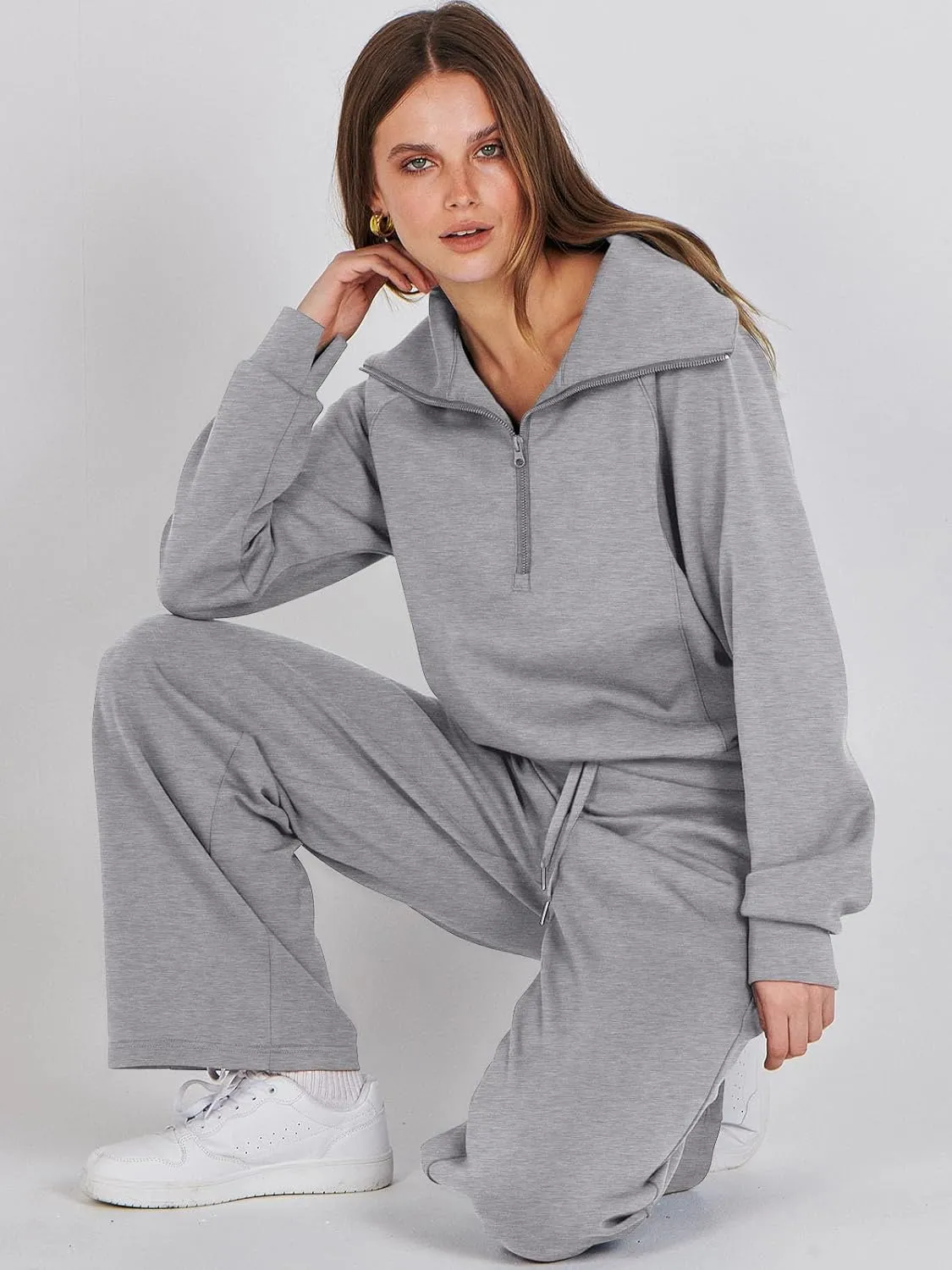 Caracilia Womens 2 Piece Outfits Lounge Sets Oversized Sweatshirt Sweatpants Sweatsuit Matching Sweat Set 2024 Fall Tracksuit