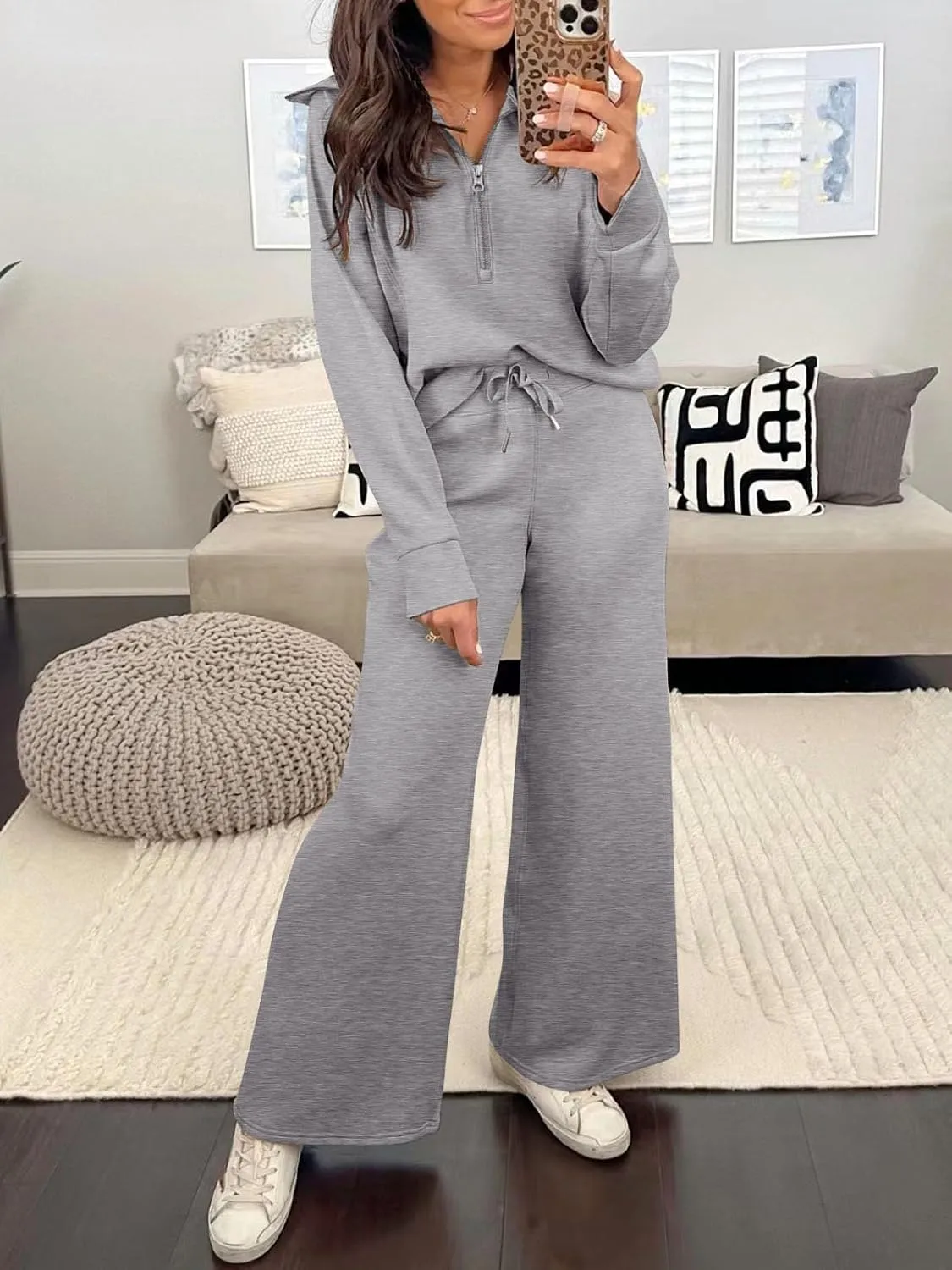 Caracilia Womens 2 Piece Outfits Lounge Sets Oversized Sweatshirt Sweatpants Sweatsuit Matching Sweat Set 2024 Fall Tracksuit