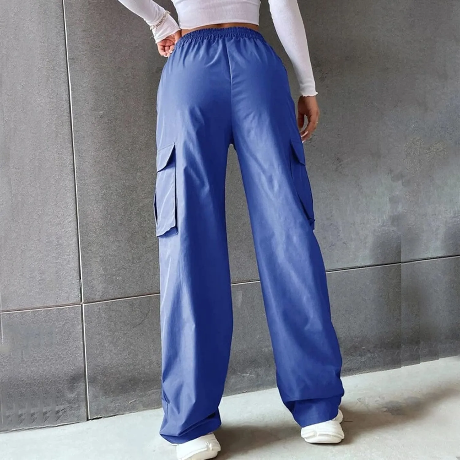 Cargo Pants Women Elastic High Waisted Wide Leg Pants Loose Summer Casual Trendy Streetwear Y2K Trousers with Pockets