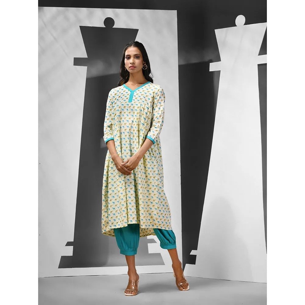 CHARUKRITI Blue Cotton Printed Anarkali Kurta with Salwar (Set of 2)