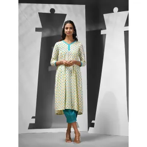 CHARUKRITI Blue Cotton Printed Anarkali Kurta with Salwar (Set of 2)