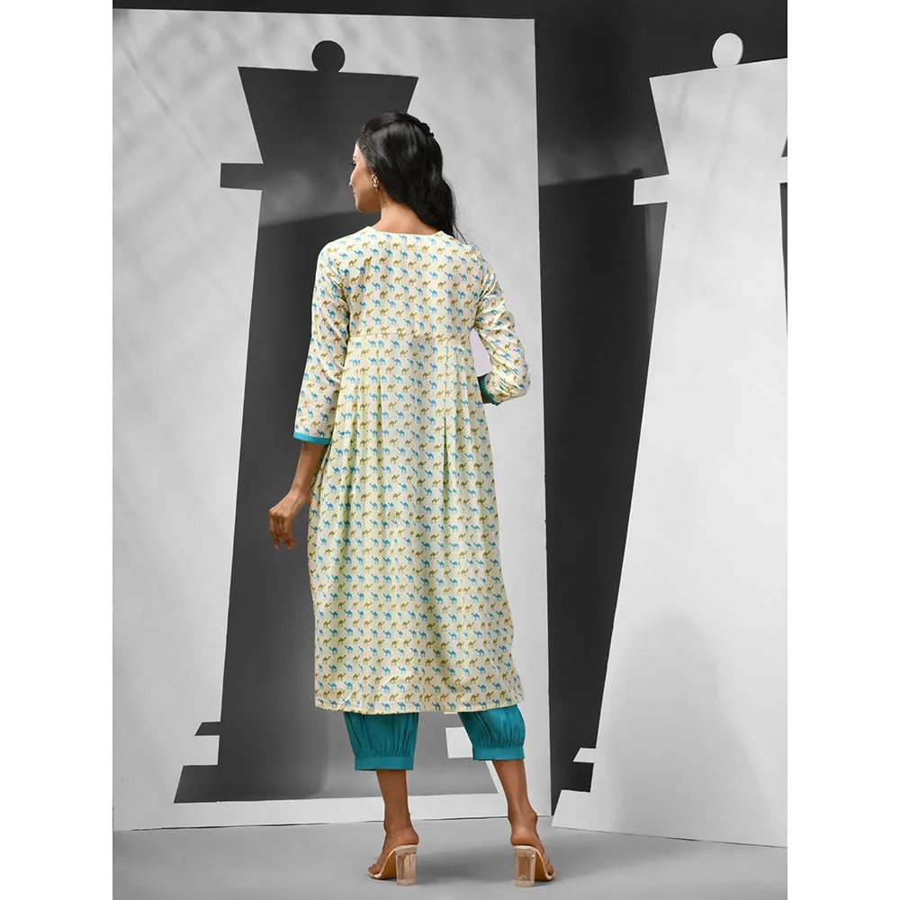 CHARUKRITI Blue Cotton Printed Anarkali Kurta with Salwar (Set of 2)