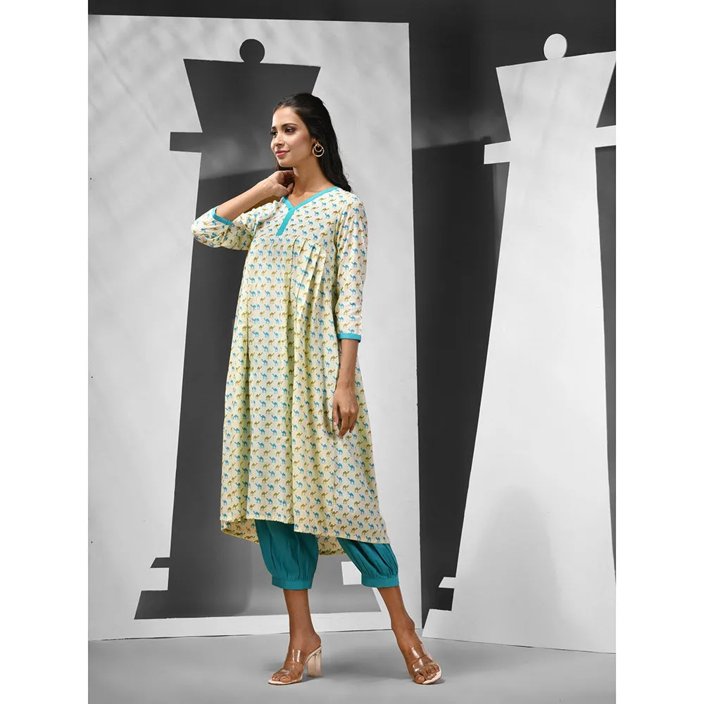 CHARUKRITI Blue Cotton Printed Anarkali Kurta with Salwar (Set of 2)