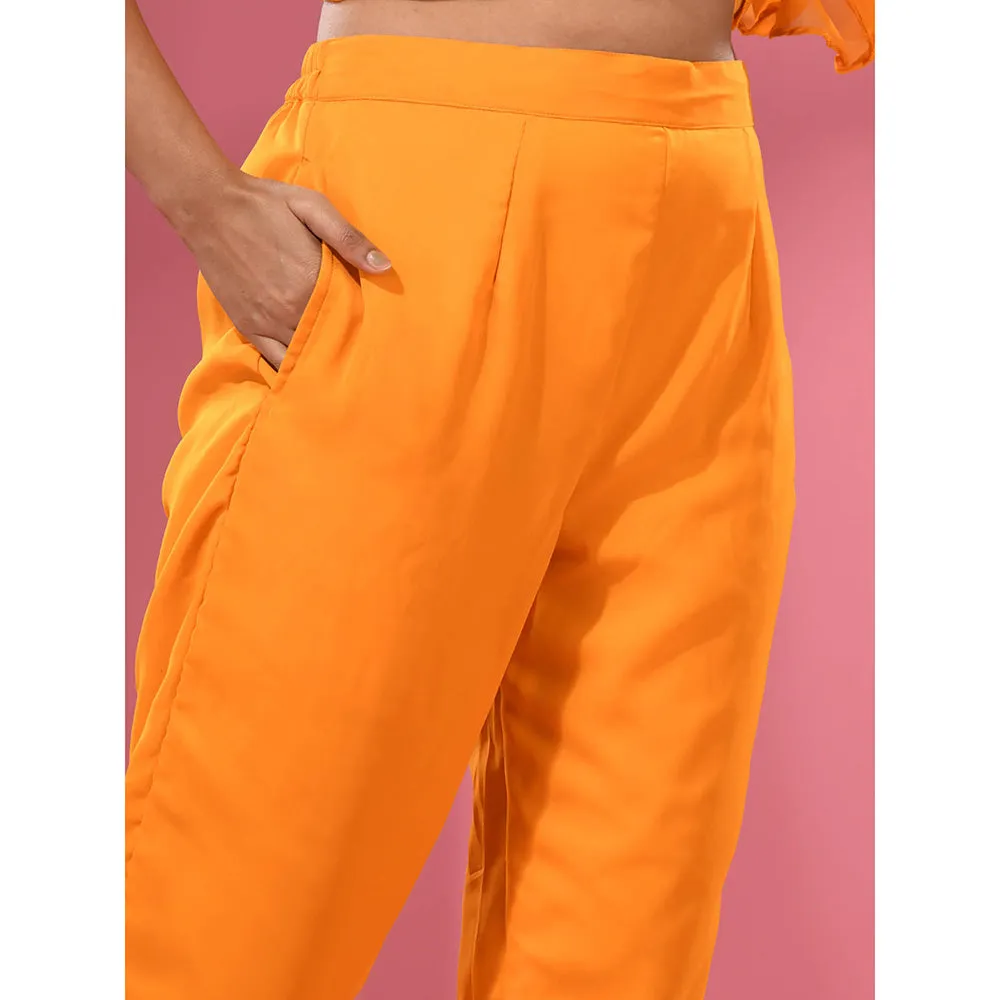 CHARUKRITI Yellow Georgette Gathered Suit with Dupatta (Set of 3)