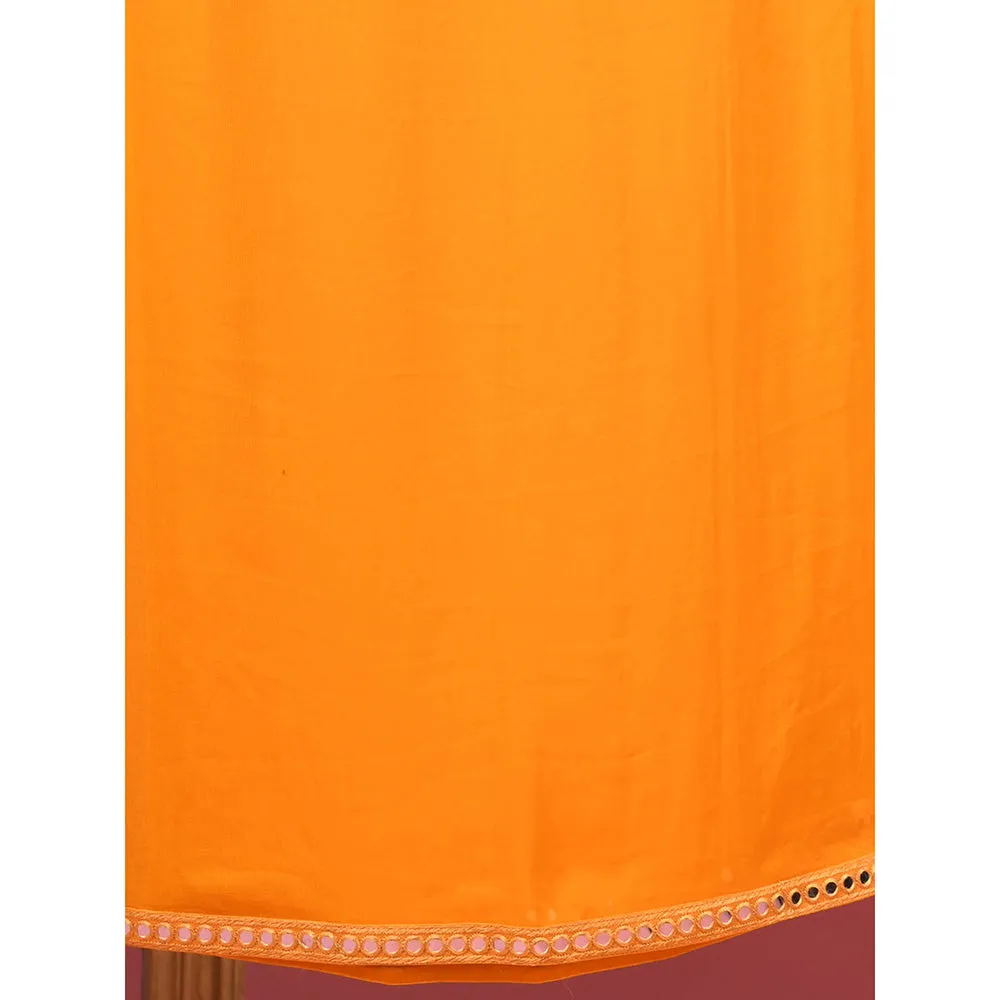 CHARUKRITI Yellow Georgette Gathered Suit with Dupatta (Set of 3)