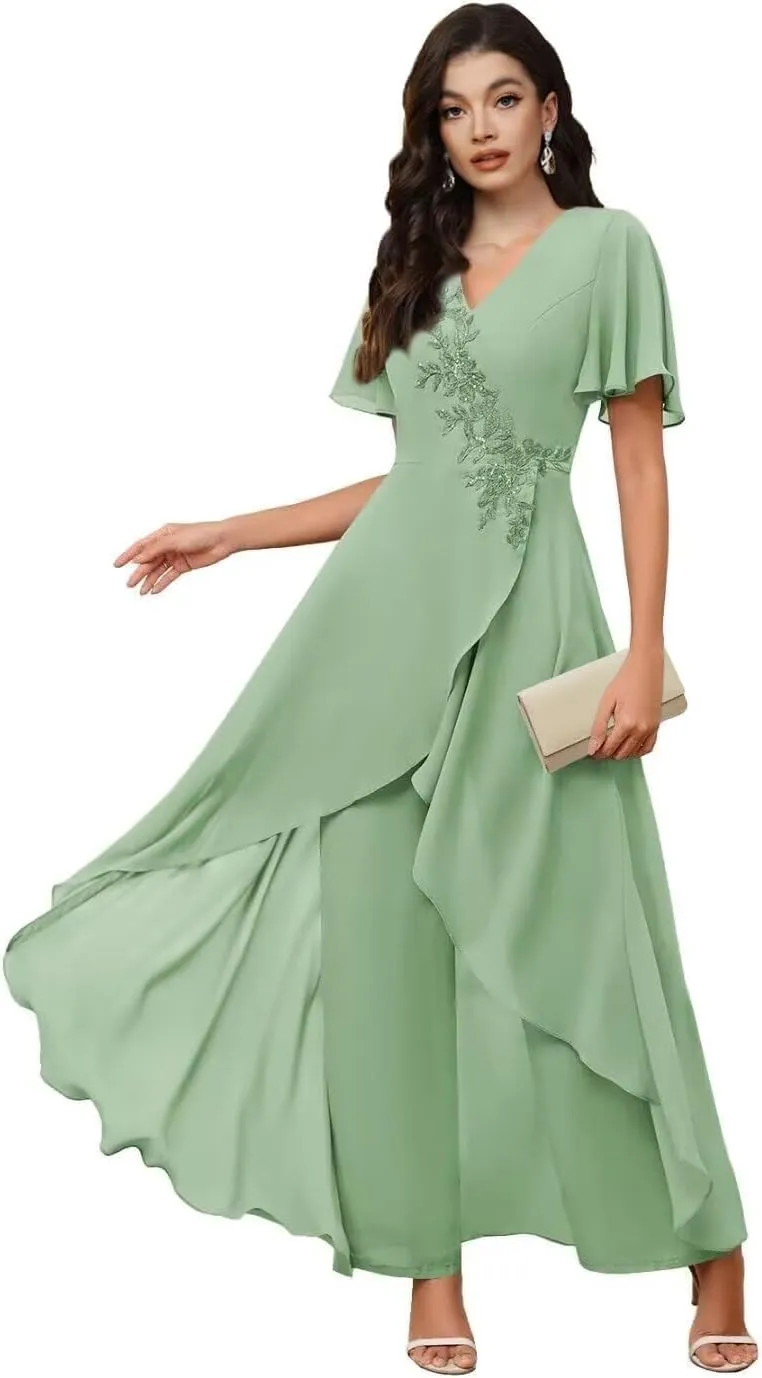 Chiffon Mother of The Bride Pant Suits for Wedding Guest Dresses Formal Outfit Womens Jumpsuit