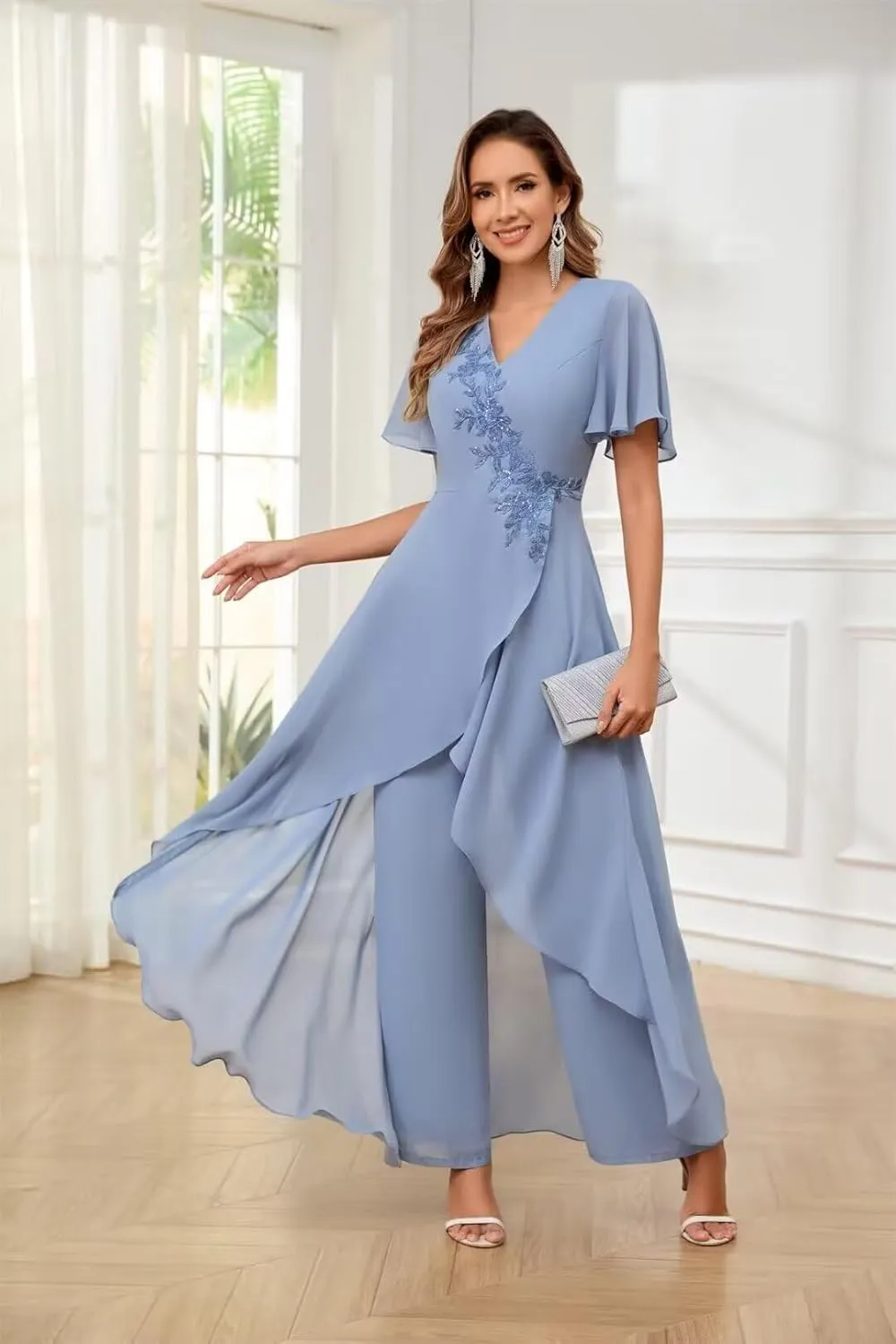 Chiffon Mother of The Bride Pant Suits for Wedding Guest Dresses Formal Outfit Womens Jumpsuit