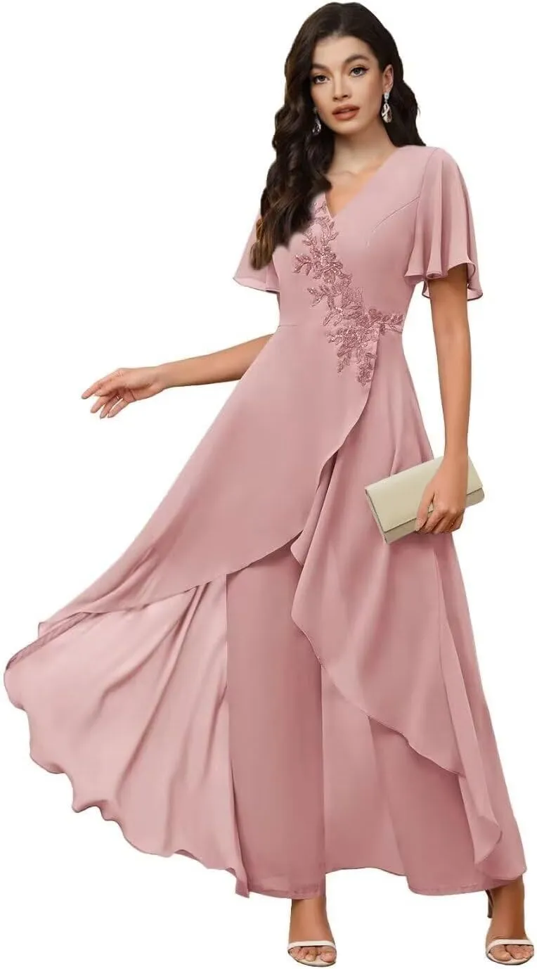 Chiffon Mother of The Bride Pant Suits for Wedding Guest Dresses Formal Outfit Womens Jumpsuit
