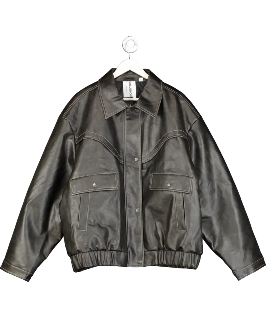 Collusion Unisex Oversize Leather Look Bomber In Brown UK XXL
