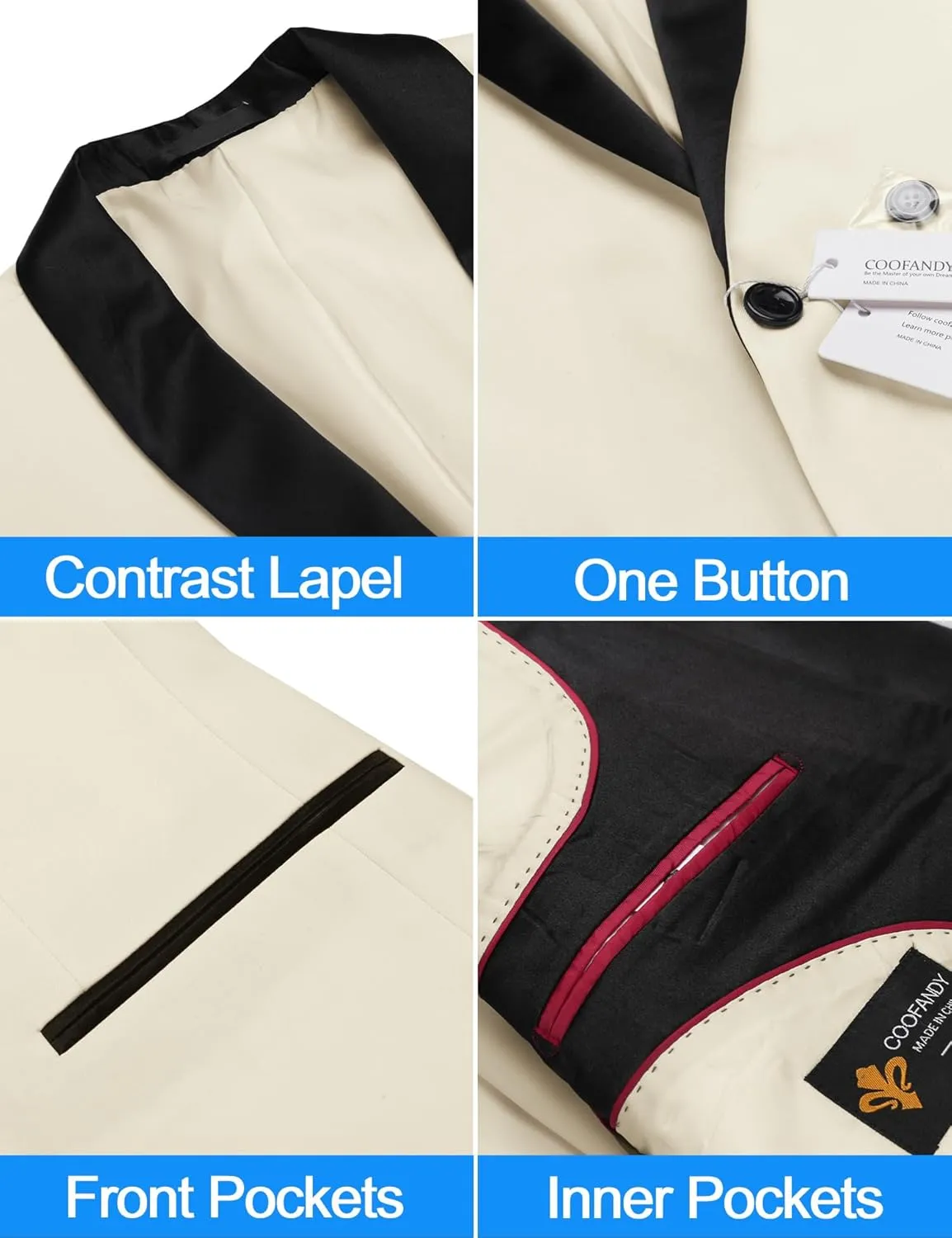 COOFANDY Men's Tuxedo Jacket One Button Dress Suit Blazer Jacket for Wedding Dinner Prom Party