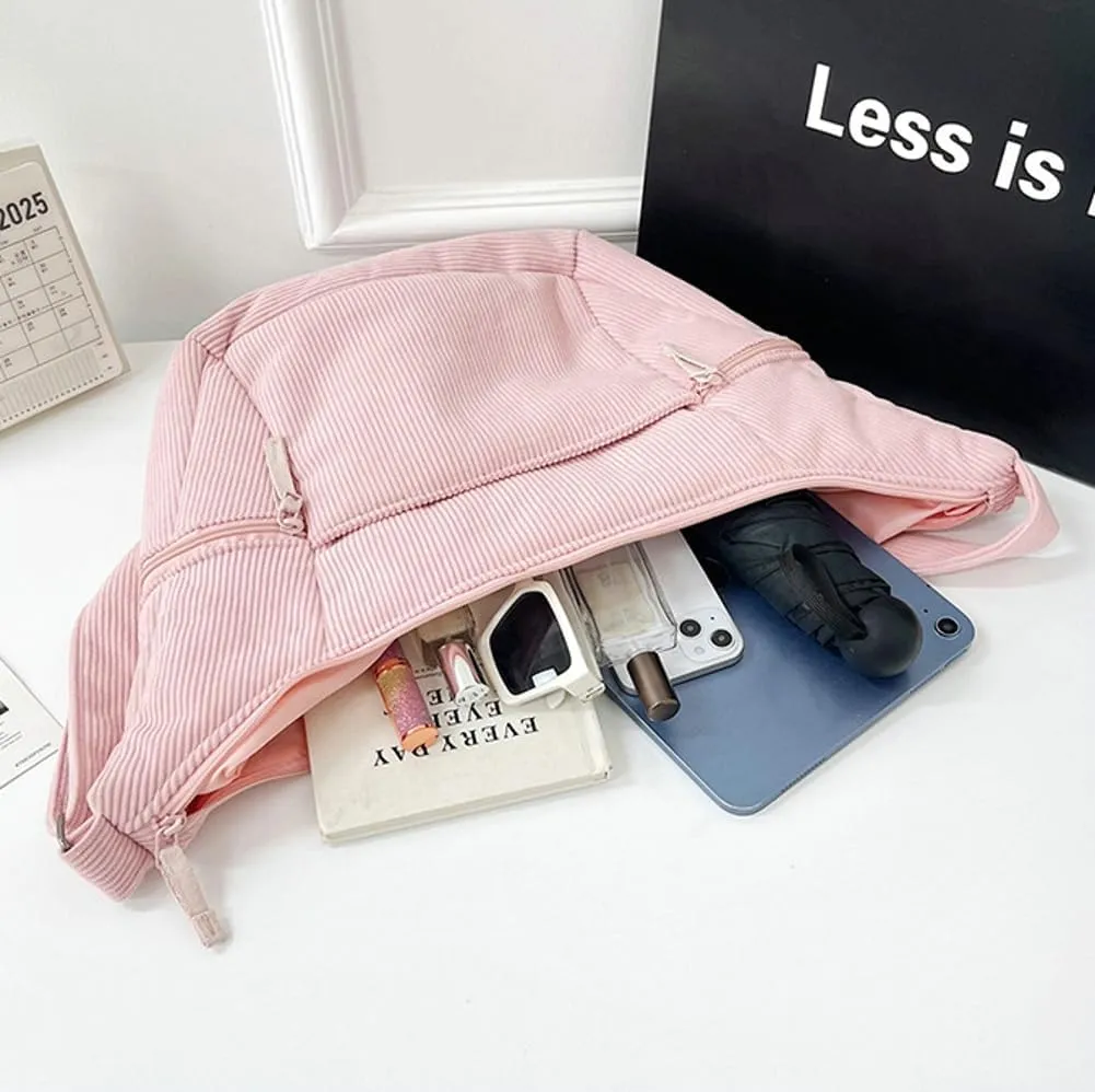 Corduroy Crossbody Bag for Women Lightweight Underarm Shoulder Purse Trendy Crescent Sling Hobo Bags Cute Tote Handbag