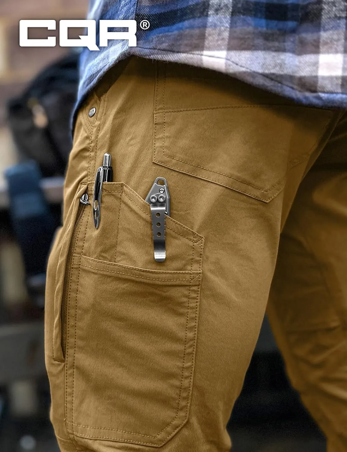 CQR Men's Vent Stretch Pants, Quick Dry Lightweight Casual Cargo Pants, Water Resistant Straight-Fit Utility Work Pants