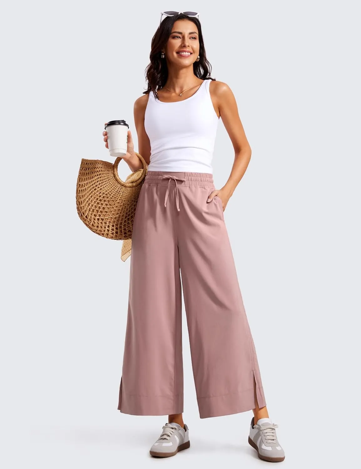 CRZ YOGA Lightweight Wide Leg Cropped Pants for Women 25" High Waisted Loose Casual Lounge Travel Work Sweatpants Summer