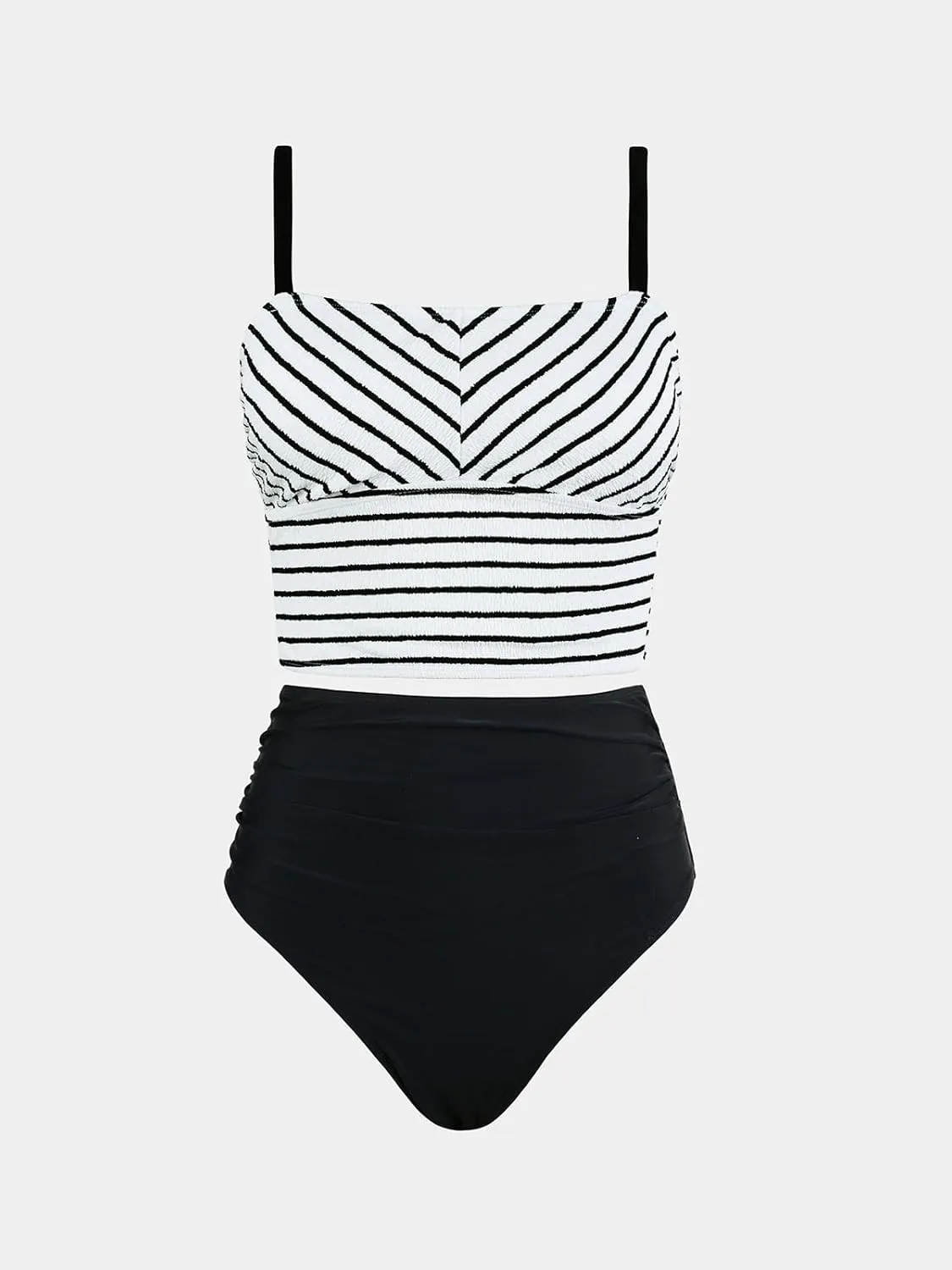 CUPSHE Women's Tankini Sets Square Neck Elastic High Waisted Two Piece Bathing Suits Adjustable Straps Swimwear