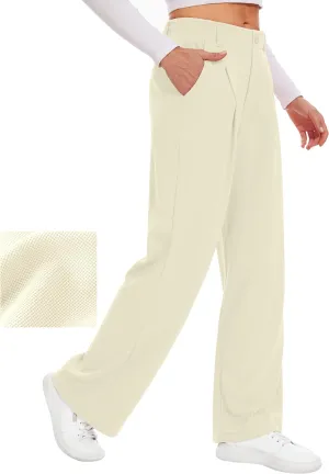 Desol Womens Wide Leg Work Pants Waffle Knit Dress Pants Stretchy High Waisted Slack Casual Palazzo Pants for Women
