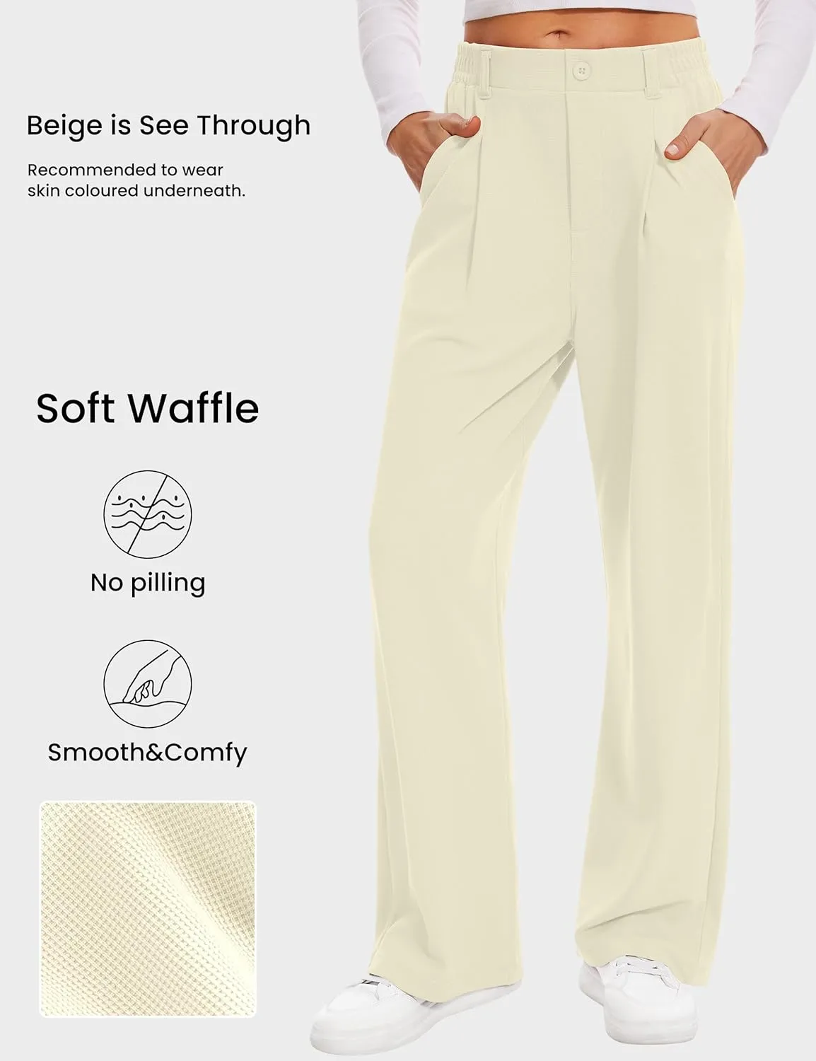 Desol Womens Wide Leg Work Pants Waffle Knit Dress Pants Stretchy High Waisted Slack Casual Palazzo Pants for Women