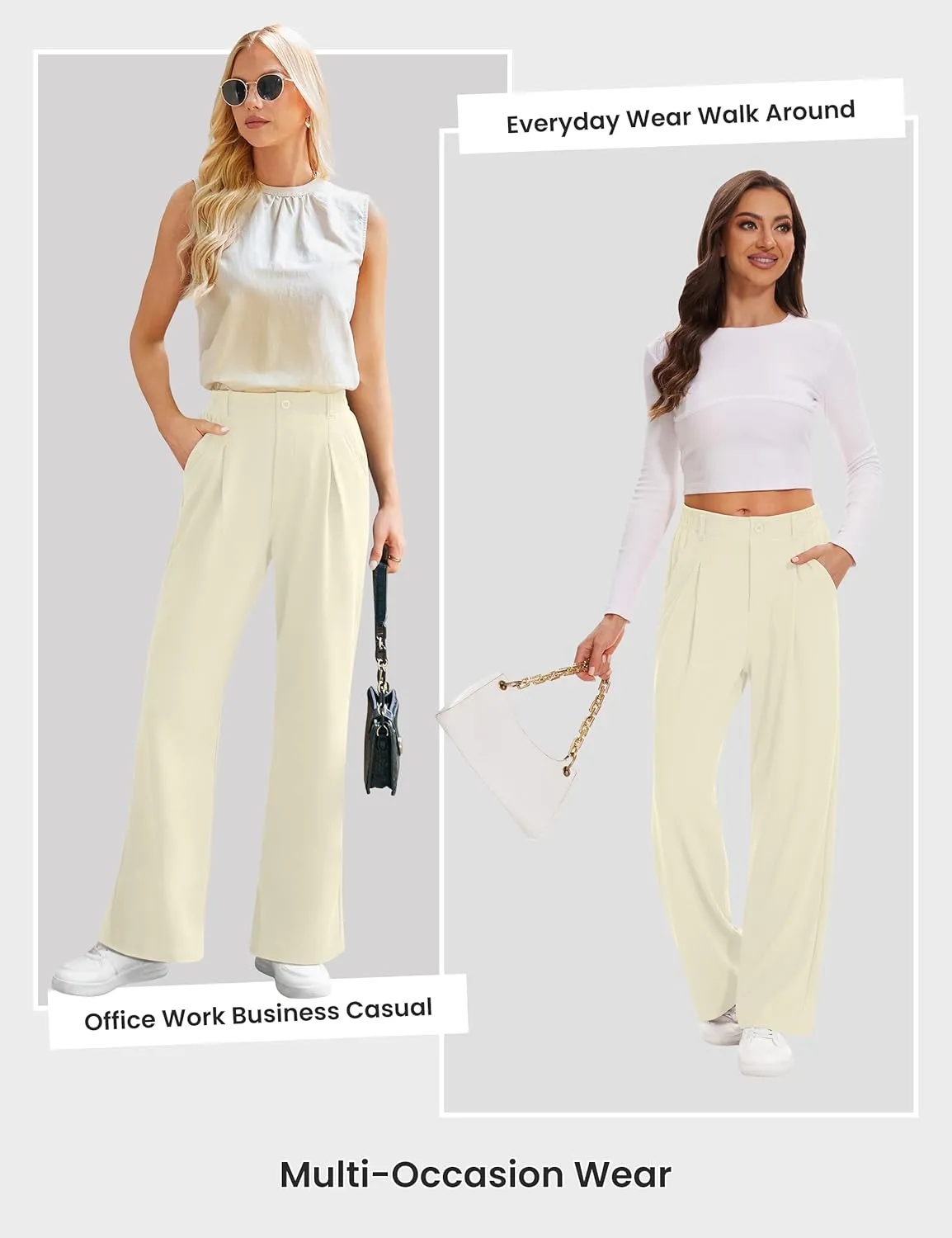 Desol Womens Wide Leg Work Pants Waffle Knit Dress Pants Stretchy High Waisted Slack Casual Palazzo Pants for Women