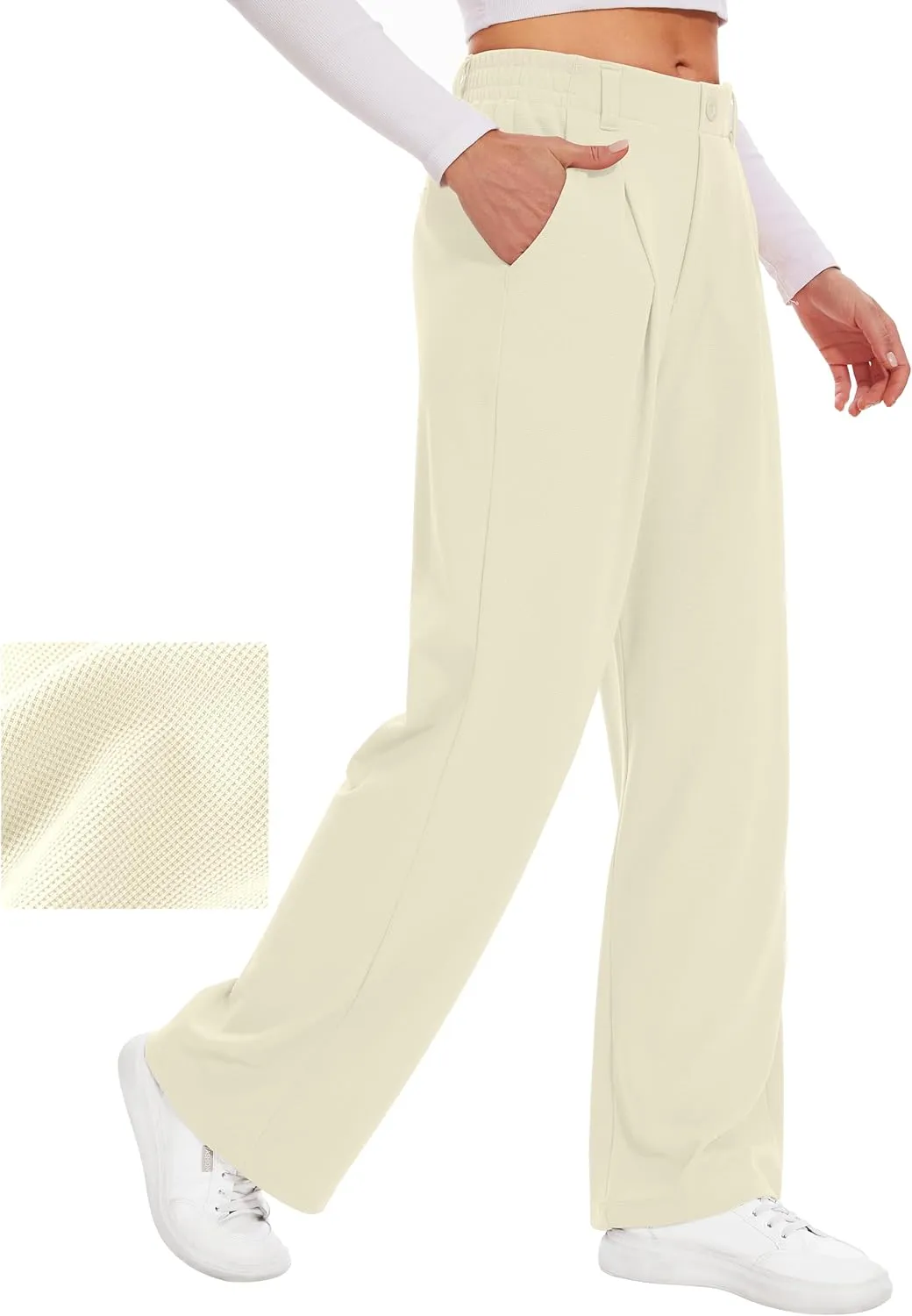 Desol Womens Wide Leg Work Pants Waffle Knit Dress Pants Stretchy High Waisted Slack Casual Palazzo Pants for Women