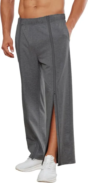 Deyeek Tear Away Pants for Men Full Zipper Legs Sweat Pants Mens Open Bottom Sweatpants Breakaway Cotton Post Surgery Pants