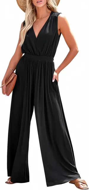 Dokotoo Sleeveless Jumpsuit Wrapped V Neck Elegant for Womens Dressy Casual 2025 One Piece Romper Outfits