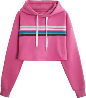 DOUBLJU Casual Crop Hoodies Long Sleeve Pullover Drawstring Hooded Sweatshirts Basic Cropped Tops for Womens with Plus Size